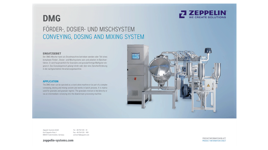 Conveying, dosing and mixing system DMG