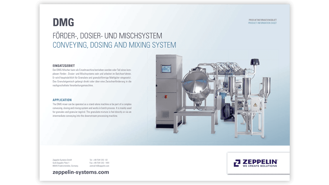 Conveying, dosing and mixing system DMG