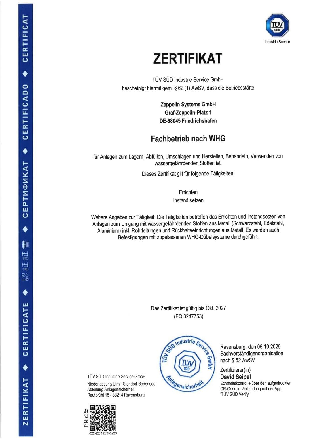 Fachbetrieb nach WHG/AwSV